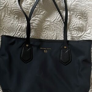Michael Kors Navy Nylon Tote Bag with Leather Trim